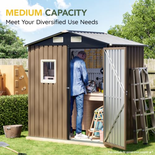Outdoor Steel Storage Shed (6X4FT / Brown)