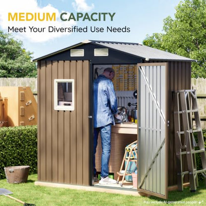 Outdoor Steel Storage Shed (6X4FT / Brown)