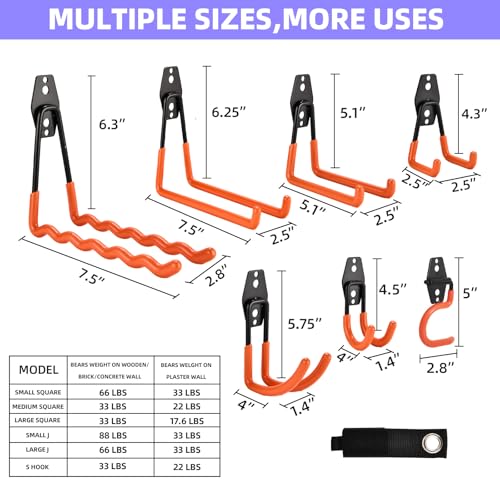 24 Pack Garage Hooks Steel Heavy Duty Garage Storage Hooks Utility Steel Wall Mount Garage Hanger&Organizer for Bikes (Orange-HD-24PC)