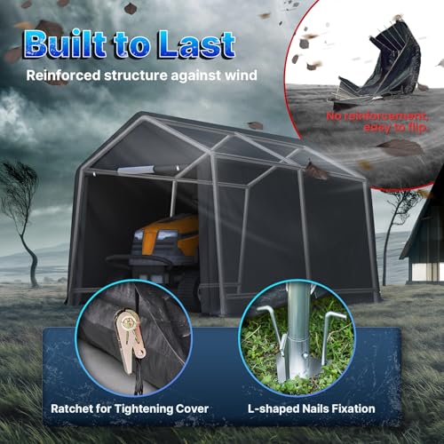 7x12 ft 2 Roll up Doors & Vents Outdoor Portable Storage Shelter Garage Tent Carport for Motorcycle ATV with Heavy Duty Metal Frame and Anti (Dark Gray / 7'x12')