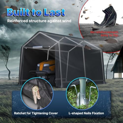 7x12 ft 2 Roll up Doors & Vents Outdoor Portable Storage Shelter Garage Tent Carport for Motorcycle ATV with Heavy Duty Metal Frame and Anti (Dark Gray / 7'x12')