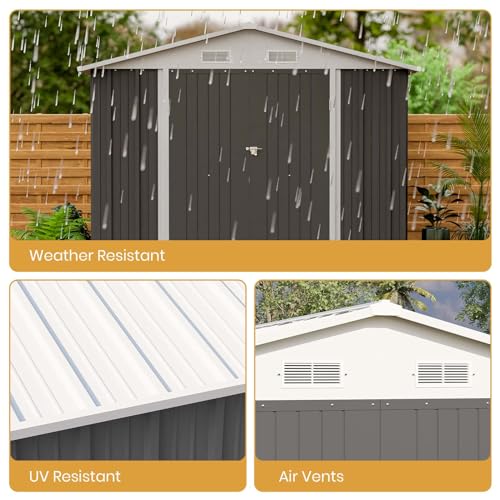 8 x 12 FT Outdoor Storage Shed (Gray / 8x12 FT)