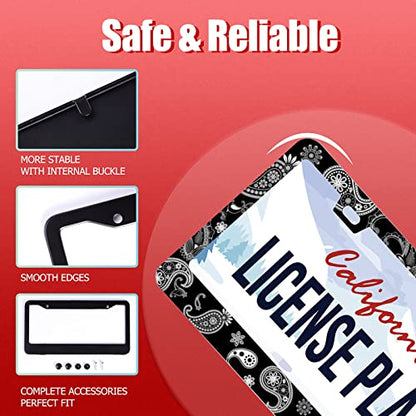 Paisley Boho Printed Stainless Steel License Plate Frame Fits US Standard (Retro Black White Paisley)
