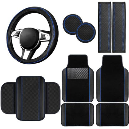 10 Pcs Car Floor Mats Full Set Car Accessories (Car Floor Mats Set / Blue Line)
