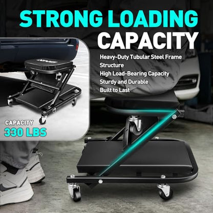 40 Inches Folding 2 in 1 Rolling Z Creeper (Black / 40 Inches)