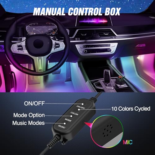 4PCS Interior Car Strip Lights Cigarette Lighter Dream Color RGB (12V Dream Color Lights - APP+Remote)