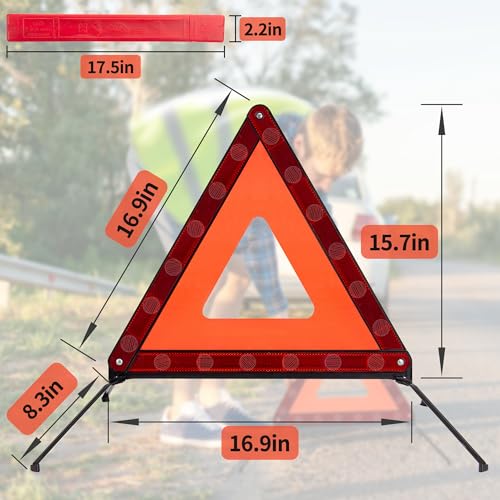 3PACK Car Warning Triangle Heavy Reflective Warning Road Safety Triangle Kit Suitable for car Breakdown and Temporary Parking on the Road (Red-S-3)