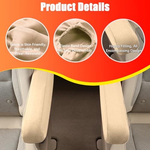 2PC Car Front Seat Armrest Covers (Beige-2PC)