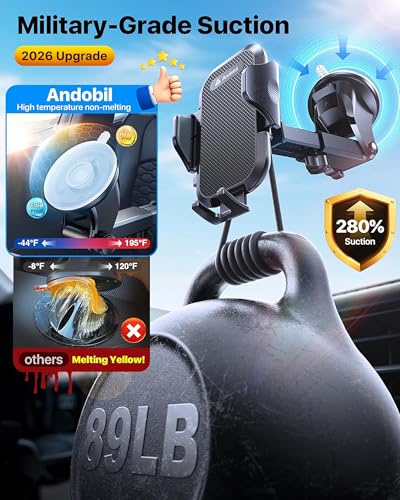 Military Grade Phone Holders for Your Car 【89+ LBS Strongest Suction & Metal Clip】 2026 Ultimate Car Phone Holder (Black)