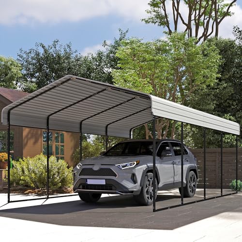 12x20ft Metal Carport (Cream White / 12x20ft Without Sidewalls)