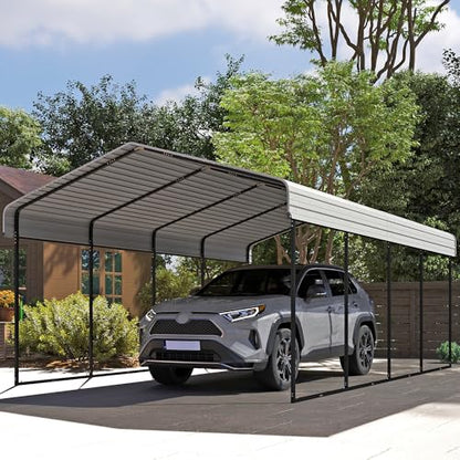 12x20ft Metal Carport (Cream White / 12x20ft Without Sidewalls)