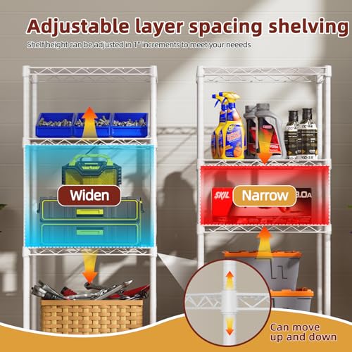 4 Small Wire Shelves Kitchen Pantry Close Home Organizers and Storage Bathroom Shelf Laundry Room Organization Adjustable Book Metal Garage Shelving Unit (White / 4-Tier 11.8"D X 17.3"W X 45.2"H)