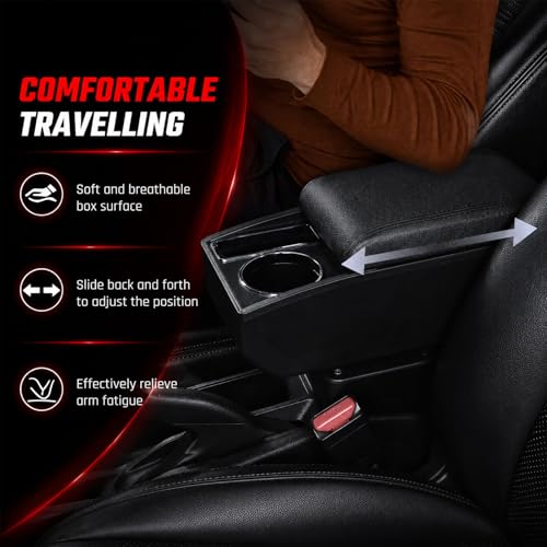 Car Armrest Box Compatible with Honda Fit Jazz Hatchback 2009 (with Cup Holder)