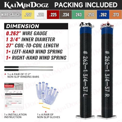 Pair of 1.75" Garage Door Torsion Springs Set with Non (0.262X1.75"X37")