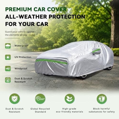6 Layers Premium Hatchback Car Cover Waterproof All Weather Weatherproof UV Sun Protection Snow Dust Storm Resistant Outdoor Exterior Custom Form (Silver Car Cover / K18 - Hatchback -（Fits size To 173"）)