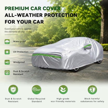 6 Layers Premium Hatchback Car Cover Waterproof All Weather Weatherproof UV Sun Protection Snow Dust Storm Resistant Outdoor Exterior Custom Form (Silver Car Cover / K18 - Hatchback -（Fits size To 173"）)