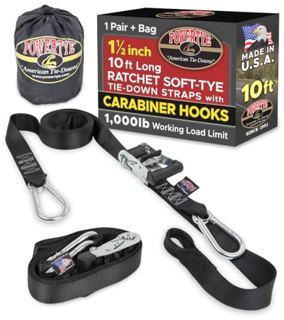 1.5 inch x 10ft Ratchet Straps w (10 ft + Storage Bag / Black)