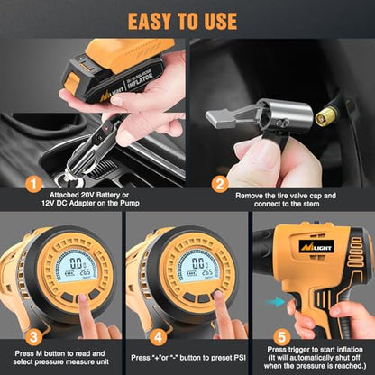 Cordless Tire Inflator 150PSI 20V (Ac/DC Handheld Tire Inflator)