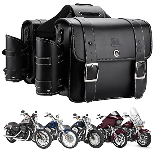 PU Leather 20L Motorcycle Saddlebags with Cup Holder Throw Over