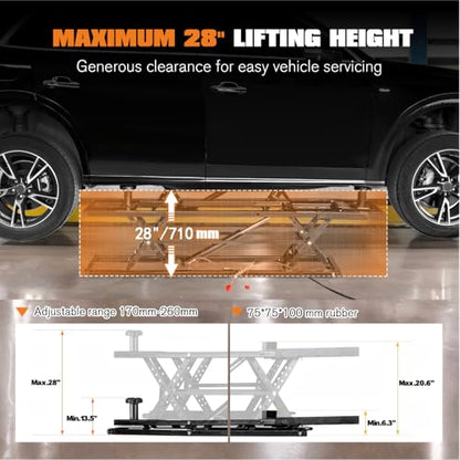 7000 LBS Portable Car Lift with Extension Plates for Garage Use (Black)