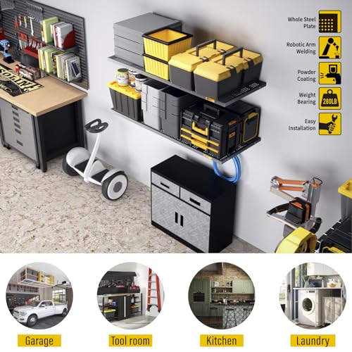 2Pack 1.64x4ft Adjustable Metal Garage Wall Shelving Heavy Duty Garage Storage Shelf Wall Mounted Black (1.64x4ft-2Pack / Black)