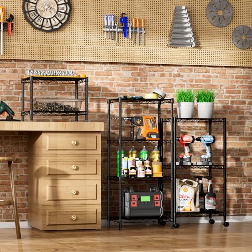 Small Wire 2 Shelves Pantry Metal Shelf Floor Organizer Under Desk (Black / 2-Tier 11.8"D X 17.3"W X 12.2"H)