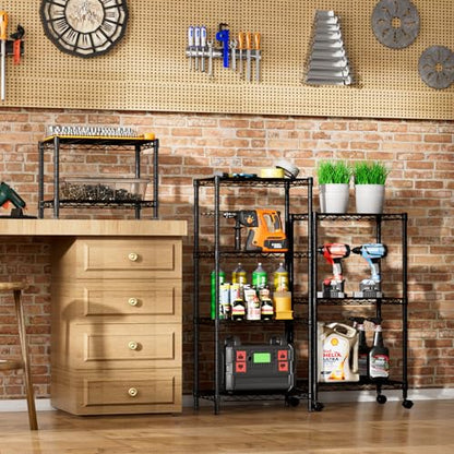 Small Wire 2 Shelves Pantry Metal Shelf Floor Organizer Under Desk (Black / 2-Tier 11.8"D X 17.3"W X 12.2"H)