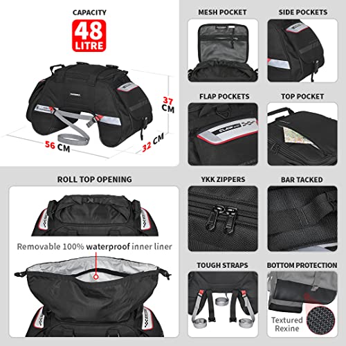 Claw Mini 48L Waterproof Motorcycle Tail Bag Black (Black)