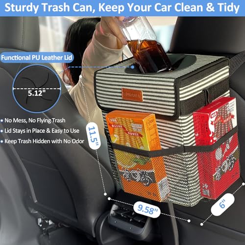 Leak Proof Car Trash Can with Lid Large Stripe (Stripe / 3 Gallons)