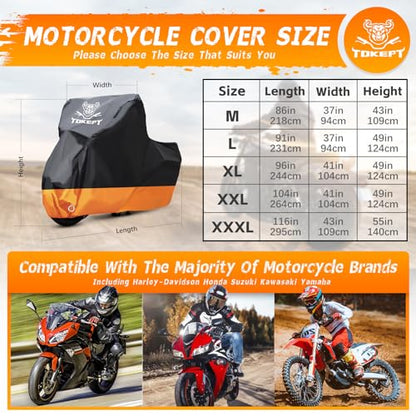Motorcycle Cover Waterproof Outdoor Storage Fits Up to 104" (XXL-104")