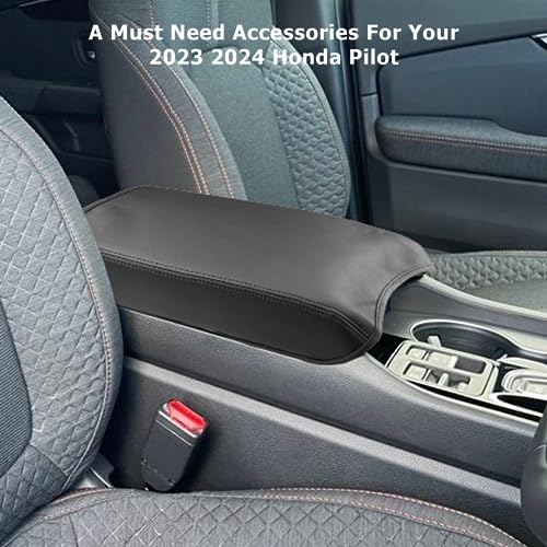 Center Console Cover Compatible with 2023 2024 2025 Honda Pilot & 2024 2025 Ridgeline & 2024 2025 2026 Honda Passport Accessories Armrest Console Cover Interior Accessories Leather (Without Pocket)