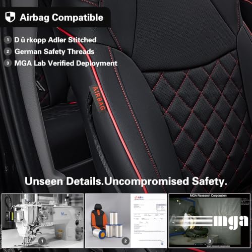 Car Sienna Seat Covers 2021 (Black with Red Piping / 2021-2026 Limited & Platinum, 2nd Row W/Legrest)