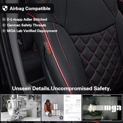Car Sienna Seat Covers 2021 (Black with Red Piping / 2021-2026 Limited & Platinum, 2nd Row W/Legrest)