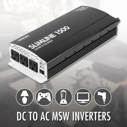 EL3722 1500W Slim Line AC to DC Power Inverter 1500W TrueRated Continuous 3000W Surge Power DC 12V to AC 110V Power Inverter with 2 AC Outlets and 2A USB Charging Port (1500W - 12V)