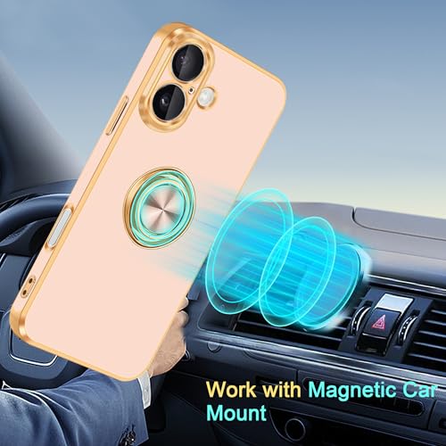 for iPhone 16 Case 360° Rotatable Ring Holder Magnetic Kickstand (For iPhone 16(6.1 inch,2024) / D-Rose Gold)