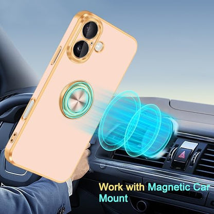 for iPhone 16 Case 360° Rotatable Ring Holder Magnetic Kickstand (For iPhone 16(6.1 inch,2024) / D-Rose Gold)