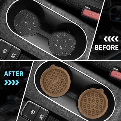 Car Cup Holder Coasters [4 Pack] Silicone Cups Mats (4pack-coffee)