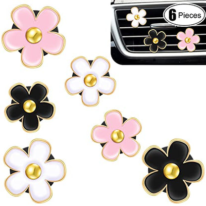 6 Pcs Daisy Vent Clips for Car (Black, Pink, White, / 1 Count (Pack of 6))