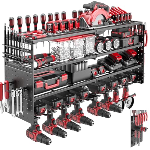 33" Metal Power Tool Organizer Wall Mount (Black / 8 Drills Holder)