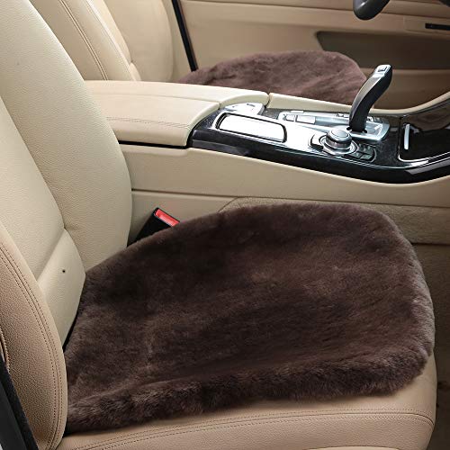 Genuine Sheepskin Car Seat Cover for Fuzzy Soft Fur Wool Cushion (Teak)