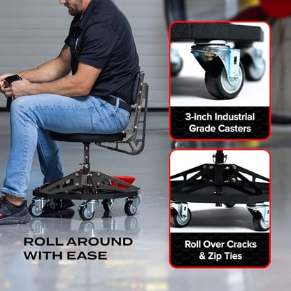 Vyper Robust Steel Sport Shop Chair for Mechanics (Black Seat, Black Frame)