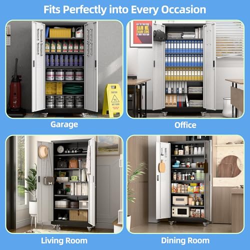 Garage Storage Cabinet with Pegboard (Black&silver / 18"D x 34"W x 71"H)