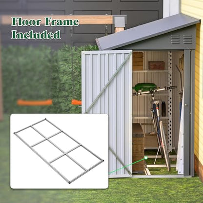 Lean to Storage Shed 4x8 FT Metal Sheds & Outdoor Storage Cabinet Lockable Tool Organization Bike Mower Shed Portable Outside for Garden Patio (4×8ft / Gray)