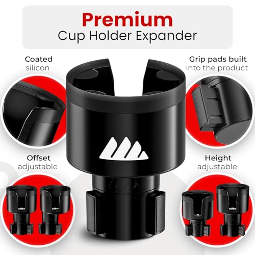 Ultimate Car Cup Holder Expander with Adjustable Base & Organizer (Black / 1pack)