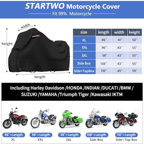 Motorcycle Covers with Side Box Waterproof Outdoor for Harley Davidson Touring Models Road King (3XL)