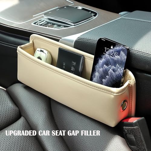 Universal Fit Premium Leather Car Seat Gap Filler Organizer (Beige，1 Pack)