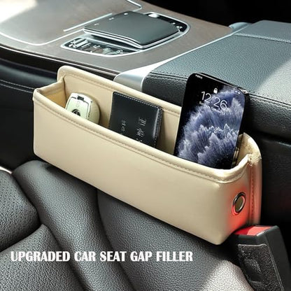 Universal Fit Premium Leather Car Seat Gap Filler Organizer (Beige，1 Pack)