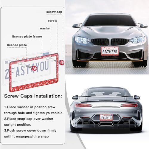 2 Pack License Plate Frames for Women (Red(2PCS))
