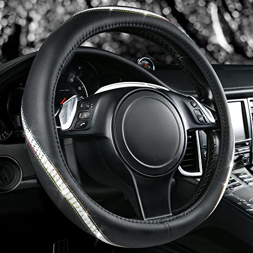 Bling Diamond Black Leather Steering Wheel Cover (Multicolor Diamond 1PCS)