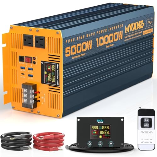 5000 Watt Power Inverter Pure Sine Wave 12V DC to 110V 120V 10000W Peak Heavy Duty Inverter with Remote Control and LED Display (5000W- 12V)